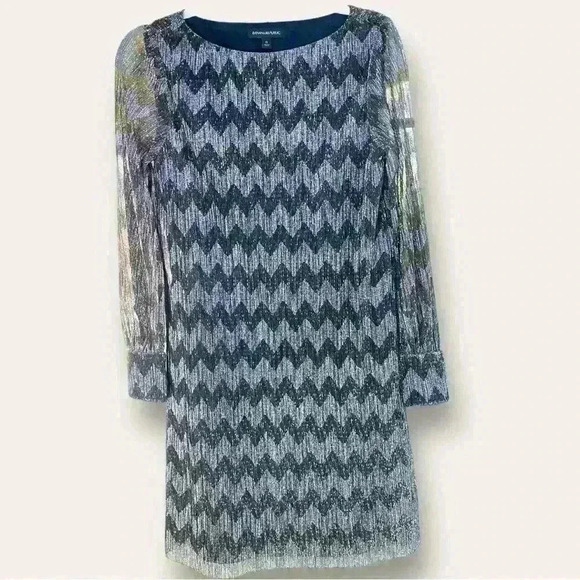 Banana Republic Metallic Gold Chevron Long Sleeve Party Dress Size 0 - Picture 3 of 5